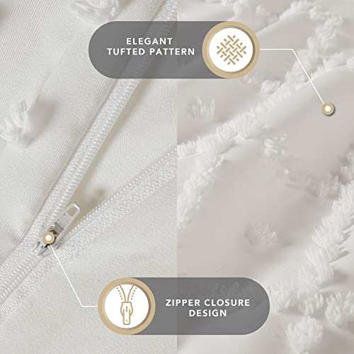 Codi Twyla Tufted Duvet Cover Full/Queen Size, Boho White Microfiber Bedding Set For All Seasons，Embroidery Shabby Chic Comforter Covers With Zipper,3-Pieces Including Matching Pillow Shams (90"X 90") #TOP4