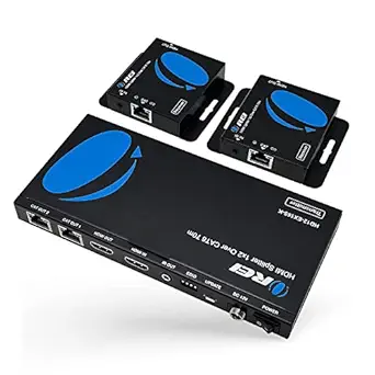 OREI 4K 1x2 HDMI Over Ethernet Extender Splitter Over CAT6/7 Cable 4K@30Hz up to 165 ft, 1080P@60Hz up to 230 ft, PoC, IR Control, EDID, HDMI Loop Out
