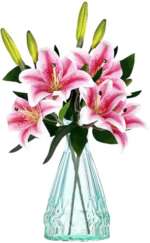 astylishome Realistic Artificial Flowers Fake Flower - 2PS Pink Faux Lilies Bouquets for Wedding Home Garden 4822