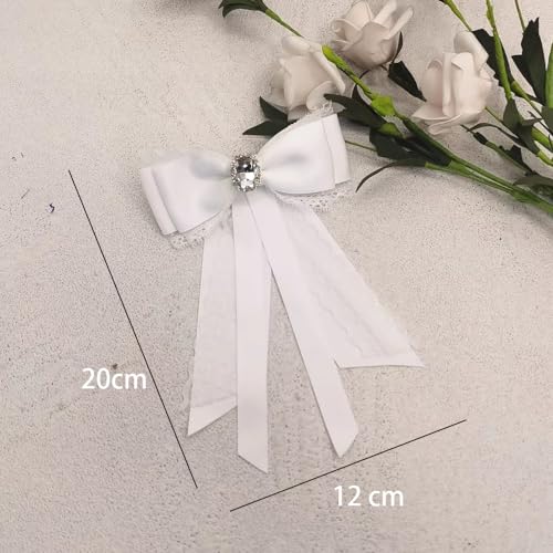 Image of Fashion Ribbon Bow Tie Brooch Pins for Women Girls Crystal Lace Uniform Pre-Tied Necktie Bowknot Corsage Brooches Party Ceremony Accessories Christmas Birthday Elegant Accessory