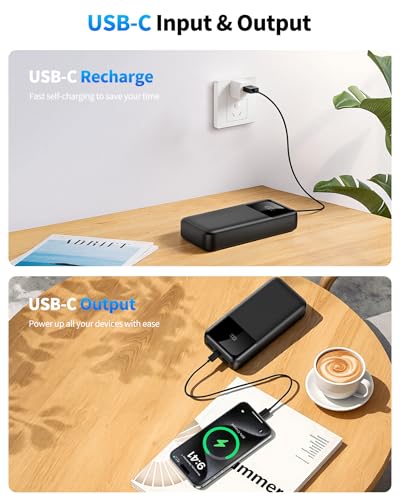 Portable Charger, 40000mAh Power Bank 22.5W Fast Charging, Built-in 2 Output Cable, Type-C Mobile Charger 5 Devices Simultaneously LCD Display for iPhone and Android Phones and Most Electronic Devices - Image 6