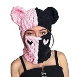 Funny Ears Creative Knitted Hat Beanies Warm Full Face Cover Ski Mask Hat Windproof Crochet Hat for Men Women Teens (Pink, One Size)