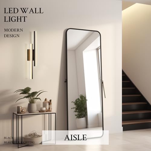 Image of LED Wall Sconce Black Modern Remote Wall Light Fixtures for Living Room, Dimmable LED Vanity Light Indoor Remote Wall Sconce for Bedside Bedroom Bathroom Dining Room, L23.6inch 1 Pack
