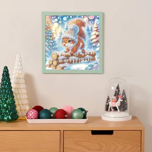 Image of Diamond Art Painting Kits for Adults, 5D Special Shape Diamond Art Kits for Beginners, Crystal Rhinestones Diamond Painting for Home Wall Christmas Decoration Gift 11.8x11.8 inch, Christmas Squirrel