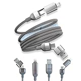 MuckTech マグネット充電ケーブル 4in1【USB-C/Lightning/Type-C/USB-A】急速充電 データ転送 高耐久 磁気吸着でピタっと収納 iPhone Android iPad PC Macbook Samsung Galaxy Google Pixel Switch 出張 旅行 車用 (グレー)