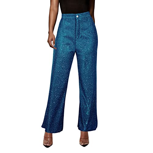 Pantalones de Pierna Ancha Retro para Mujer, pantalón Informal, de Cintura Alta, a la Moda, para, con Lentejuelas, Novedad de 2023 (Blue, M)