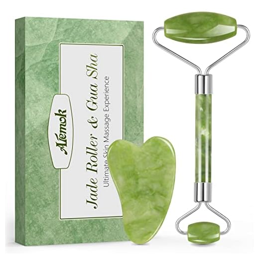 Jade Roller and Gua Sha, Aiemok Ansiktsroller för ansiktsmassage Slimming Tool, 100 % naturlig anti-åldrande ansiktsrulle för att minska ögonens puffiness tar bort rynkor hudstramande ansiktsföryngrar