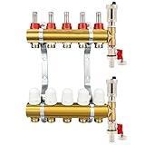  Millto™ Messing Heizkreisverteiler Fußbodenheizung 5 Heizkreise  Verteiler Entlüftungsset Automatische Entlüftung Flowmeter Thermostatventil