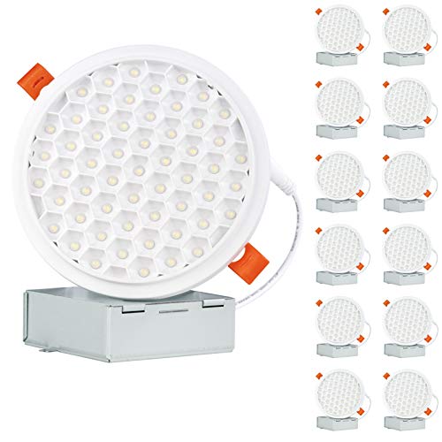 CP3 12 Pack 4/5 Inch LED Downlight 100W Eqv Ultra-Thin with Junction Box 900LM High Brightness 80+ CRI 5000K Daylight White Honeycomb Mesh Anti-Glare Canless LED Recessed Ceiling Light - ETL Certified CP3 12 Pack 4/5 Inch LED Downlight 100W Eqv Ultra-Thin with Junction Box 900LM High Brightness 80+ CRI 5000K Daylight White Honeycomb Mesh Anti-Glare Canless LED Recessed Ceiling Light - ETL Certified