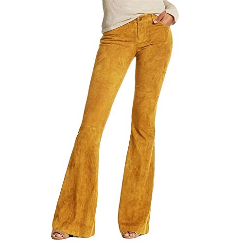 Fanteecy Womens Crushed Velvet Flared Pants Boho Comfy Stretchy Bell Bottom Flare Pants Soft Comfy Gypsy Pants (S, Yellow)