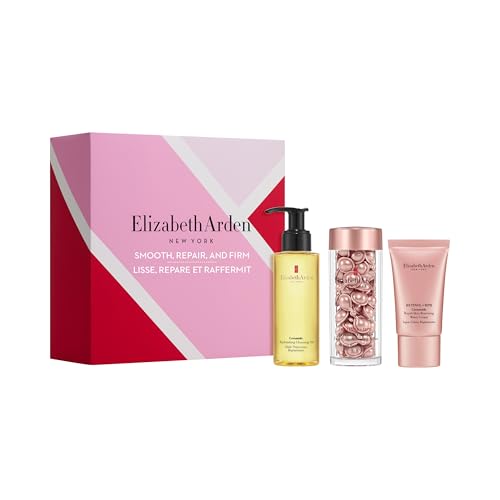 Elizabeth Arden - Smooth, Repair & Firm Set de Regalo 3 Piezas, Cápsulas Sérum Retinol + HPR, Crema Hidratante y Aceite Limpiador Ceramide, Rutina de Skincare Antiarrugas y Firmeza para la Piel
