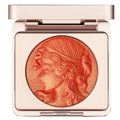 KARLOR Polvo de rubor con brillo, color naranja, rubor brillante, paleta de colores brillantes, colorete dorado, polvo de perlas brillantes, iluminador de maquillaje, colorete naranja pigmentado para