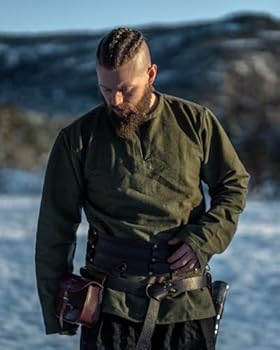 Leonardo Carbone Viking tuniek middeleeuwse kleding LARP Ivar zwart, zwart, M