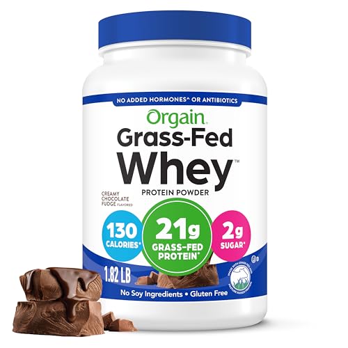 Orgain Whey Protein Powder, Creamy Chocolate Fudge - 21g Grass Fed Dairy Protein, 5g BCAAs, 4g Prebiotic Fiber, 2g Sugar, No Added Hormones, Gluten Free, Kosher, For Shakes & Smoothies - 1.82lb