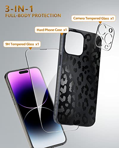 Scorpify Iphone 14 Pro Max Case For Black Leopard Design, Cute Shockproof Phone Cover For Women Girls, With Tempered Glass Screen Protector+Camera Lens Protector, Stylish Black Gift And Non Yellowing #TOP2