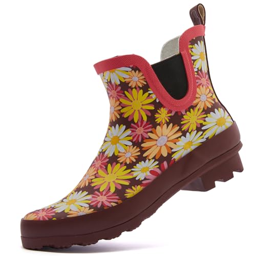 Image of SWIFTFROG Rain Boots for Women - Waterproof Ankle Garden Shoes Anti-Slipping Floral Printed Rainboots for Ladies Stylish Light Ankle Rain Shoes, Women's Rain Footwear