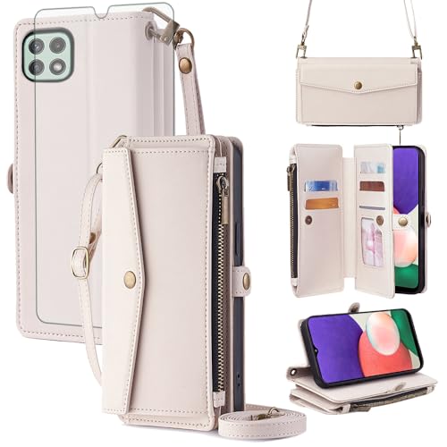 Coque Samsung Galaxy A22 5G protection intégrale et étui portefeuille cuir blanc A225G