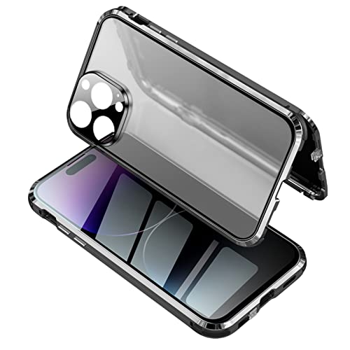 Coque de confidentialité pour iPhone 14 Pro Max avec verre double face et cadre métal noir