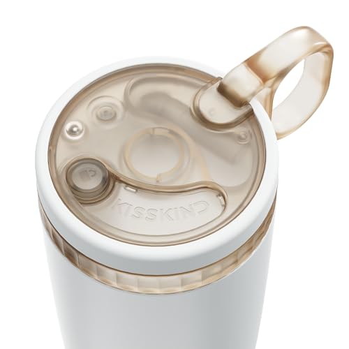 Image of KISSKIND 20 Oz Iced Coffee Tumbler with Hidden Straw, Insulated Stainless Steel Coffee Tumbler, Leakproof Ceramic Lined Travel Cup for Subway Commuting, Slim Tumbler for To-Go, Clean Brew