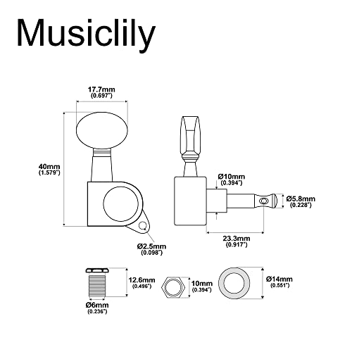 Musiclily 6 em Linha Tarraxas Blindada para Guitarra Fender Stratocaster Telecaster,Botão do Rim Cro