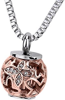 By Hollow Heart Rose Bead Cremation Ashes Urn Necklace Engraved Always in My Heart Keepsake Memorial Pendant (Butterfly)