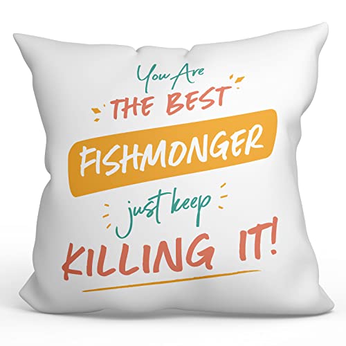 Mugffins Coussins/Oreillers avec Rembourrage pour POISSONNIÈRE Femme - 40x40 cm - en Anglais - You are The Best Keep Killing it - Cadeau Original pour POISSONNIÈRE