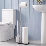 KES Porta Rotolo Carta Igienica autoportante con scopino per WC staccabile in acciaio inox SUS304 spazzolato, BPH232-2
