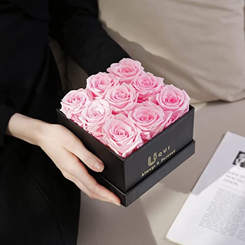 U Uqui Preserved Roses For Delivery Prime, Forever Roses In A Box Include Necklace, Fresh Flowers Real Rose Gifts For Her, Eternal Rose Long Lasting As Anniversary Birthday Flowers Gifts | Pink, 9 #TOP1