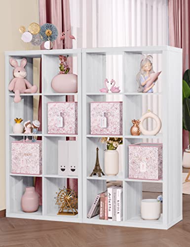 Damahome Collapsible Storage Cube Bins - Fabric Cubby Organizer, Decorative Flower Shelf Basket Dual Handles, 11 Inch Metallic Box For Nursery/Home Office/Closet/Kids Room/4-Pack(Flower Rosegold) #TOP4