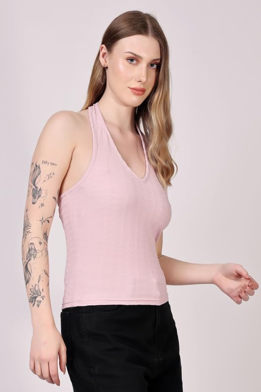 Image of London Hills Women's Cotton Slim Fit Tank Top Halter Neck Tops Stylish | Backless Tops | Halter Neck Top | Backless Tank Tops