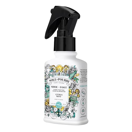 Image of Sole-Pourri Shoe Deodorizer + Foot Spray,3.4 Fl Oz,Up to 150 Uses,Funk-Fighting Odor Freshener with Essential Oils,for Smelly Shoes,Feet & Gym Bags,Citrus & Mint Scent,(Pack of 2)