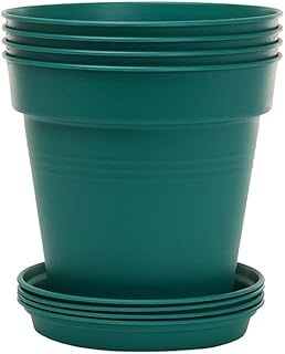 Mintra Home Garden Pots 4pk - Flowers, Herbs, Plants, Indoor, Outdoor, Colorful, Wholesale, Bulk (Forest Green, 13cm Diameter (5in))