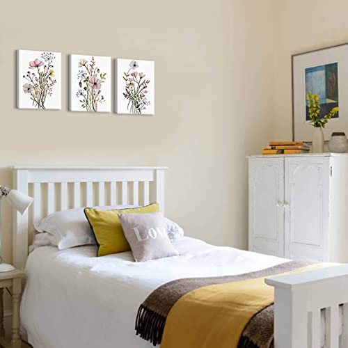 Bathroom Wall Art - Flowers Pictures For Bedroom Wall Decor Botanical Wall Art Bathroom Wall Decor Poppy Canvas Wall Decor For Bathroom Artwork For Wall Bedroom Decor For Women Framed 12X16Inchx3Pcs #TOP6