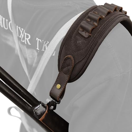 WAYNE'S DOG Padded Rifle Shoulder Strap with Thumb Hole, Leather Ammo Shell Holder Gun Sling(.308 .30-06 .44MAG .45-70, Coffee with Swivels) by WAYNE'S DOG - Image 6