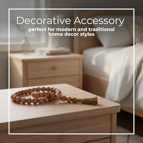 Wooden Beads Garland with Tassel Accent for Home Decor and Bathroom - Draped Styling Detail for Office, Room and Living Room - Shelf and Coffee Table Decor for Styled Surfaces - 2", Brown by Sagebrook Home - Image 4