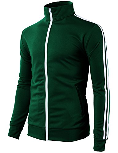 H2H Mens Active Slim Fit Track Lightweight Jacket Zip-Up Long Sleeve Darkgreen Us Xl/Asia 2Xl (Cmoja0103) #TOP1