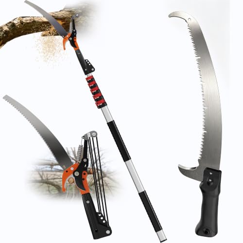 Image of AgiiMan 26FT Reach Tree Trimmer, Oval Telescopic Pole Saw with 5-20FT Extension Pole, Double-Hook Saw Tree Pruner Extendable for High Tree Branch Trimming Pruning Yard Orchard Fruit Palm Shrub Cutting