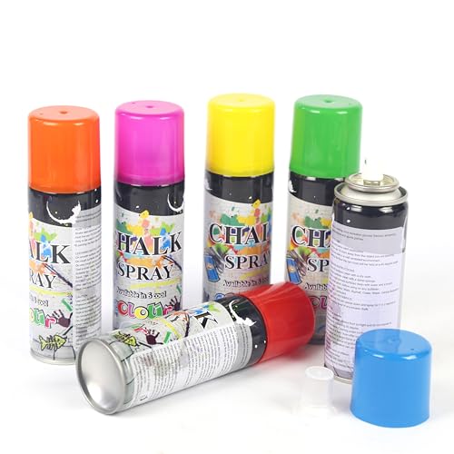 Spray Chalk Set – 6 Color Washable Sidewalk Chalk Spray Paint, Safe & Non-Toxic, Vibrant Temporary Chalk for Kids and Adults, Outdoor Fun on Grass, Asphalt, Snow, Sand, Concrete, Wood, Cardboard