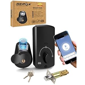 SEPOX® 4 in 1 Keyless Entry Door Lock, Bluetooth & Fingerprint Smart Deadbolt Lock, Tuya APP, Auto Lock & Unlock, Upgrade Front Door & Bedroom, Lever Lock, Door Knob, Handle Lock, Unique & Universal