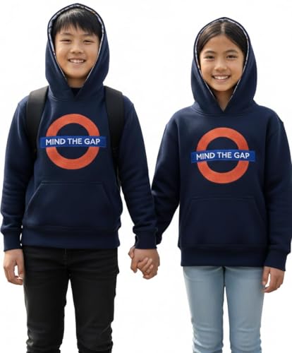 GWCC London Underground Kids Hoodie – Official Licensed TFL Navy Sweatshirt with Chain Stitch Embroidery & Tube Map Hood | Unisex pullover hoodie 1 to 13 years (11-13 Years)