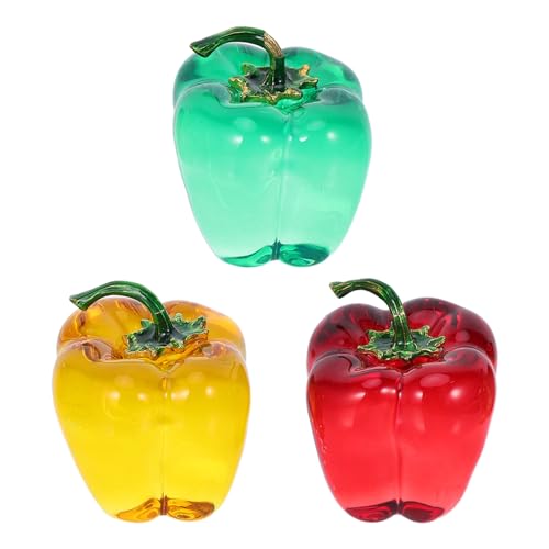 OSOLADY 3pcs Realistic Crystal Chili Figurines Decorative Faux Vegetables for Kitchen and Tabletop Decor Vibrant Bell