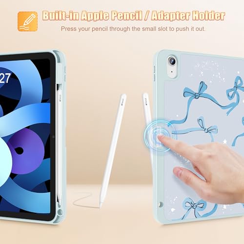 Tuiklol Case for iPad Air 11 inch 2026 M4/Air 11 inch 2025 M3/Air 11 inch 2024 M2/iPad Air 10.9 inch 2022 2020 with Pencil Holder,Slim Protective Trifold Stand Tablet Cover, Bow-Blue by Tuiklol - Image 5