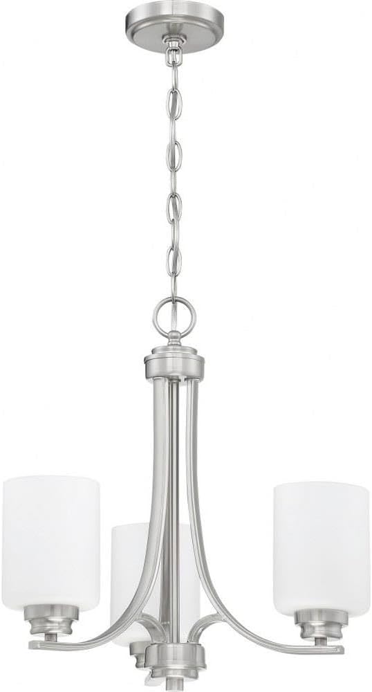 Craftmade 50523-BNK-WG Bolden White Frost Glass Shade Chandelier, 3-Light 300 Watts, Brushed Polished Nickel