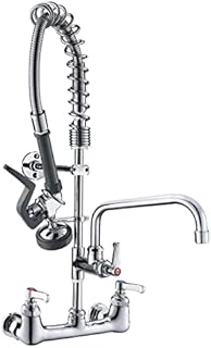 CWM Commercial Wall Mount Kitchen Sink Faucet Brass Constructed Polished Chrome Pre-Rinse Device 25