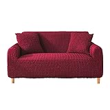 Aeici Funda para sofá de 2 plazas, para sofá de 2 plazas, elástica, con chaise longue textura, color liso, vino rojo, funda para sofá de poliéster (145-185 cm)