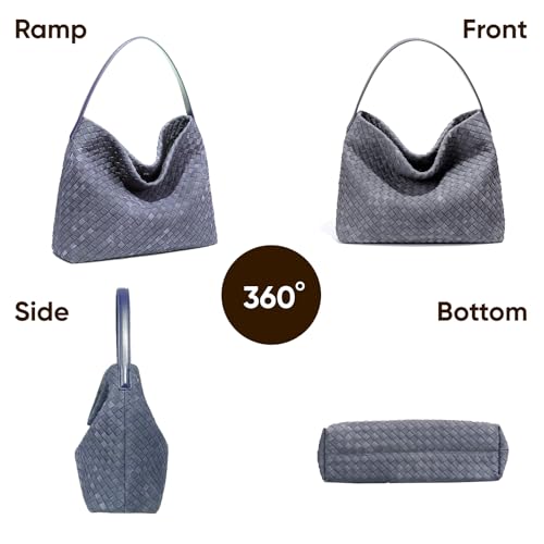 Women's Braided Leather Tote Bag Stylish Suede Hobo Shoulder Bag with Woven Details4