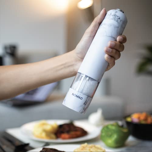 Nomad – Electric Salt And Pepper Grinder Set – Set Of 2 Mills Battery Operated Pepper Grinder – Strong & Fast Motor Electric Grinder – One Hand Operatable Button, Marble Design Smudge Proof -Cleanable #TOP7