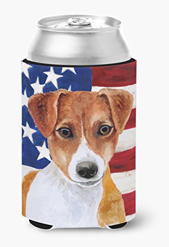 Caroline's Treasures BB9689CC Jack Russell Terrier Patriotic Can or Bottle Hugger Cooler Washable Drink Sleeve Collapsible Beverage Insulated Holder, Can Hugger, Multicolor