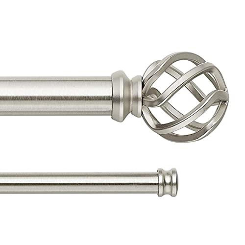 MODE Premium Collection Double Curtain Rod Set (1 1/8" Front Rod and 5/8" Back Rod) with Round Birdcage Finials, Wall Mounted Adjustable Curtain Rod, Fits 144&rdquo; to 240&rdquo; Windows, Brushed Nickel