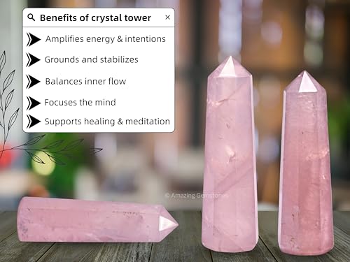 Image of Amazing Gemstone Rose Quartz Crystal Towers - Natural Healing Crystal Point Obelisk for Reiki Healing and Crystal Grid (2 inch to 3 inch INCH)